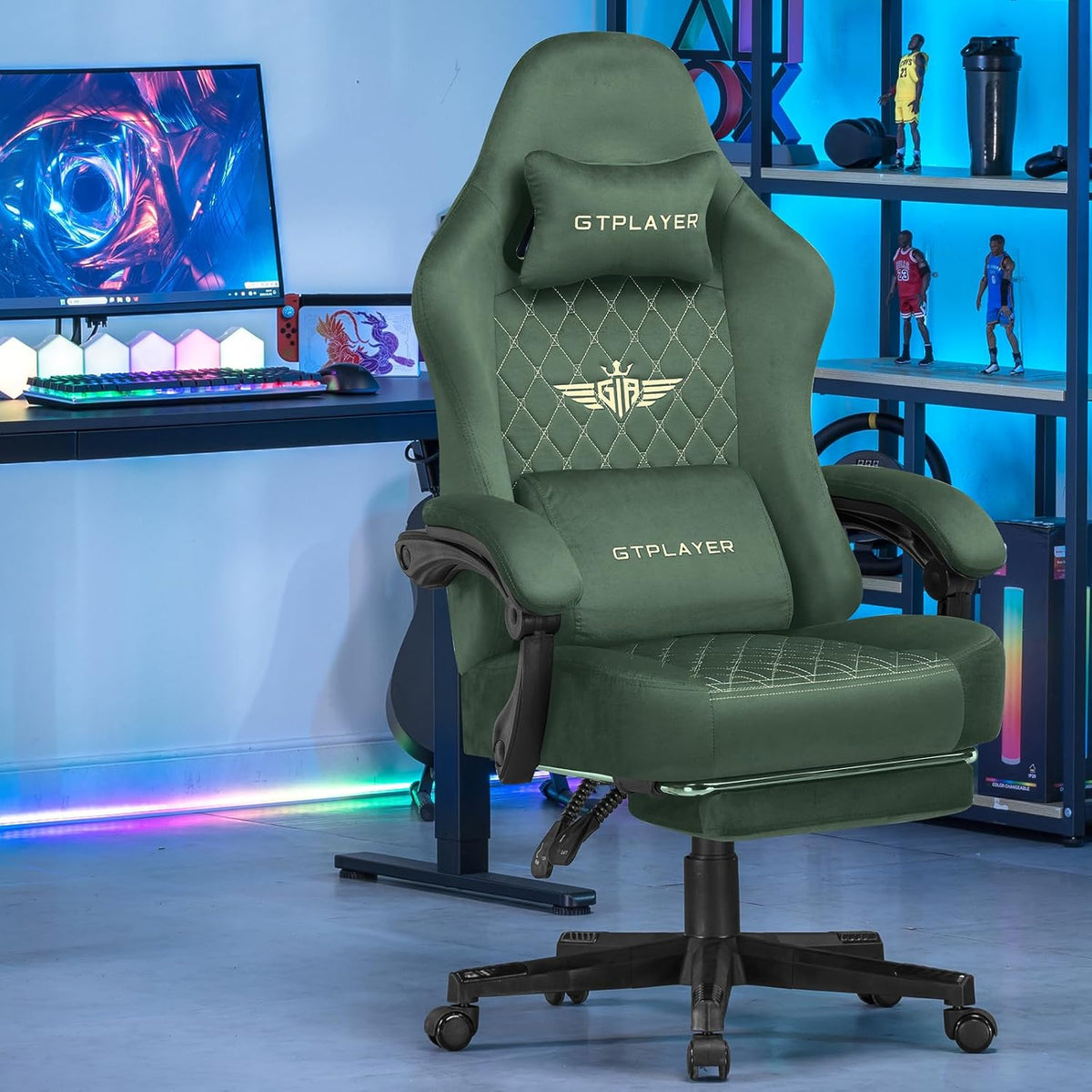 Gamingstoel – Gamestoel – Gaming Chair – Bureaustoel – PC Stoel – Ademend Stof – Verstelbare Voetensteun – Max 150 kg