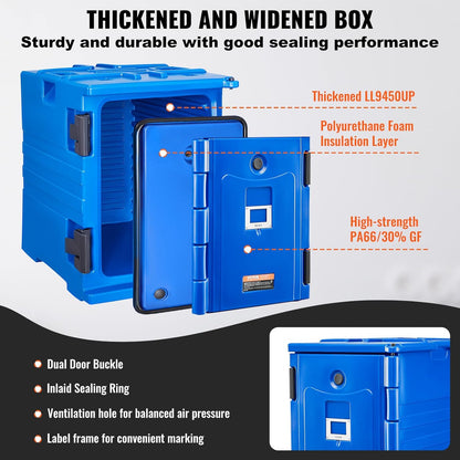 Thermobox voor levensmiddelen – Geïsoleerde Voedselbox – Warmhoudbox – Koelbox – Cateringbox – Blauw – 90 Liter – Voorlader Met Dubbele Gespen En Handgrepen