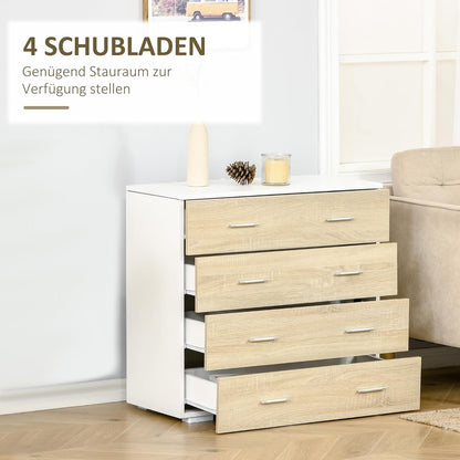 HOMCOM Chest of Drawers with 4 Drawers Bathroom Cabinet Chest of Drawers for Bedroom Living Room Oak White 76 x 35 x 72 cm - QUORE