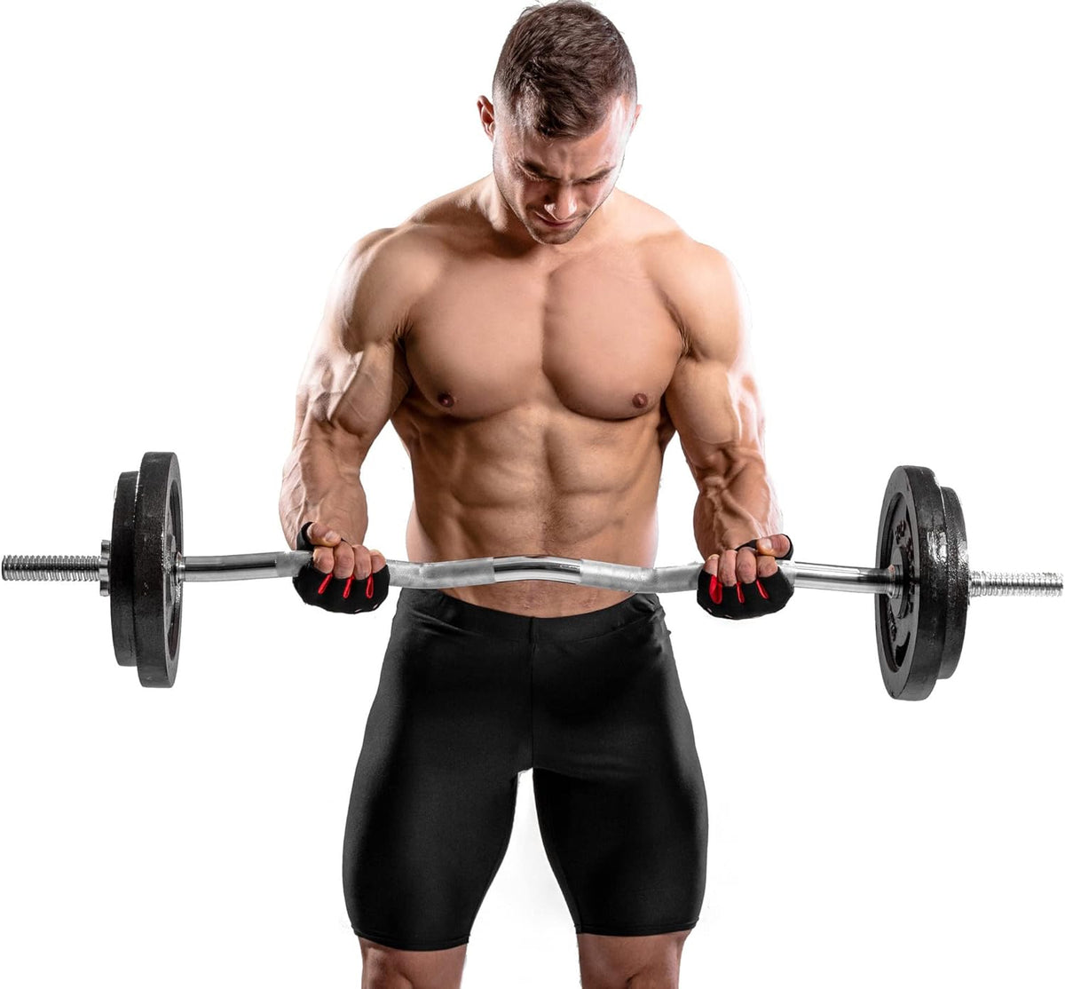 Hop-Sport Cast Iron Dumbbell Set with Curl Bar, Short Bars and Weights, 1 x Curl Bar, 2 x Short Dumbbells, Set 37 kg, 57 kg or 77 kg Choice of Colours - QUORE