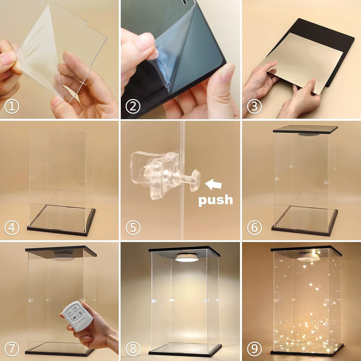 Nonemey Acryl Vitrine Transparant met Afstandsbediening Licht voor 1000% Beer Bakstenen, Stofdicht Model Showcase Vitrine Organiser Box, Vitrine voor Verzamelobjecten Figurines (Zwart, 40*30*76 cm)