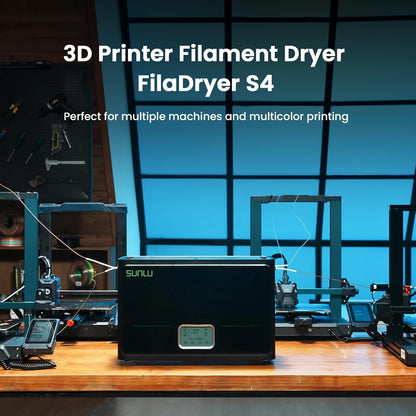 SUNLU Officiël 3D Printer Filament Droger S4, Capaciteit van 4 Spoelen, 3 Circulatieventilatoren, 350W PTC Verwarmer, Maximale Temperatuur 70℃, Intelligente Vochtigheidsregeling, Zwart