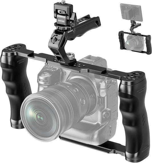 NEEWER Universele camera + handgreep bovenaan en houder voor monitor cold sho, stabilisator gimbal camera type Arca, 2 handgrepen, 3/8 inch voor ARRI, Rig video compatibel met SmallRig accessoires