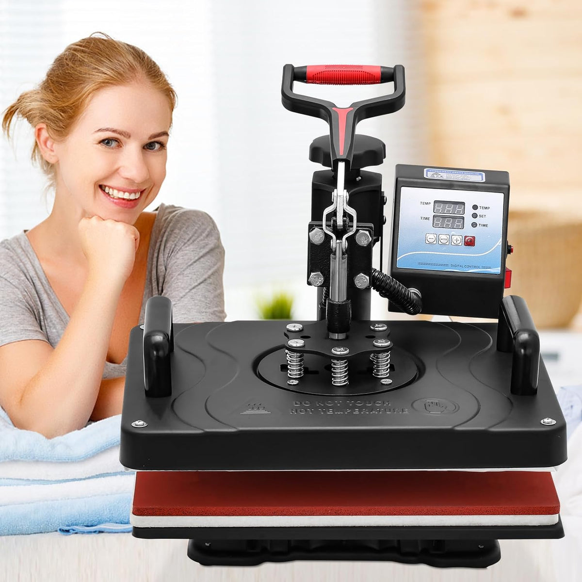 Transferpers, hittepers, 360 graden, 29 x 38 cm, draaibaar, doe-het-zelf, multifunctionele sublimatie, warmtepers, transferdrukmachine voor T-shirts, hoeden, tassen, tegels, EU-stekker (5-in-1