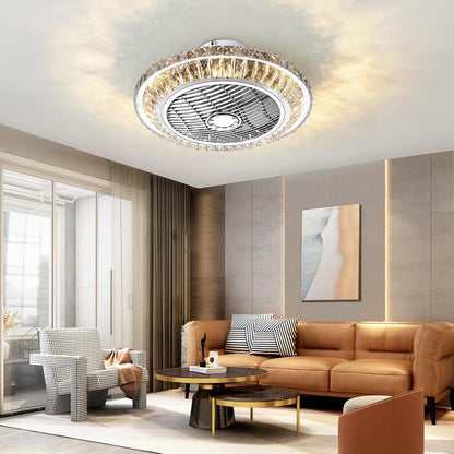 LED-plafondventilator met verlichting, stille kristallen ventilatorkroonluchter met afstandsbediening, dimbare timingventilator, plafondlamp, 72 W moderne ventilator, plafondlamp voor kinderkamer