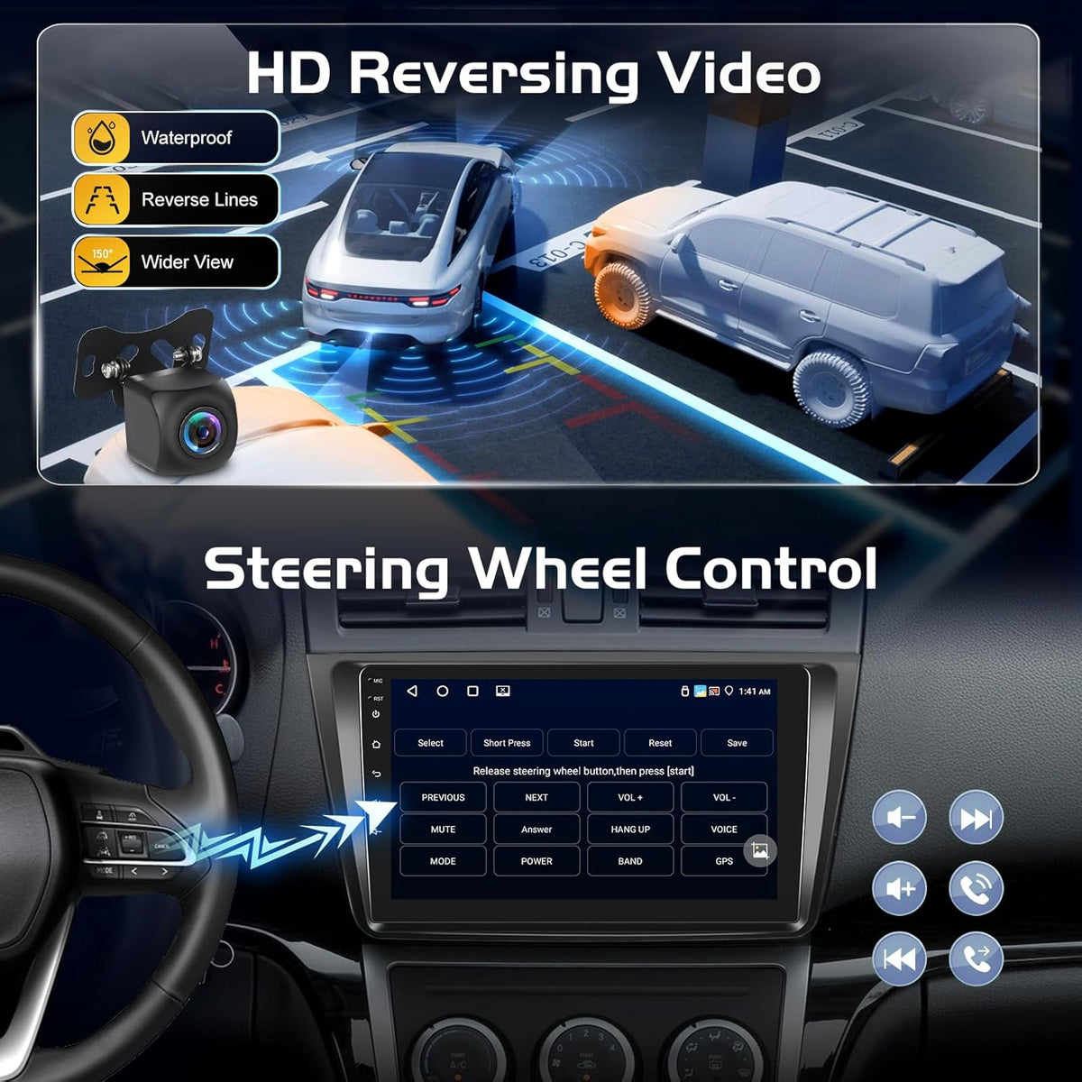 Android Car Radio for Mazda 6 GH 2007-2012 with Wireless CarPlay & Android Car, 9 Inch Touch Screen Radio, 2+64GB, DSP, WiFi, GPS, Bluetooth, FM, Steering Wheel Control + Reversing Camera, Microphone