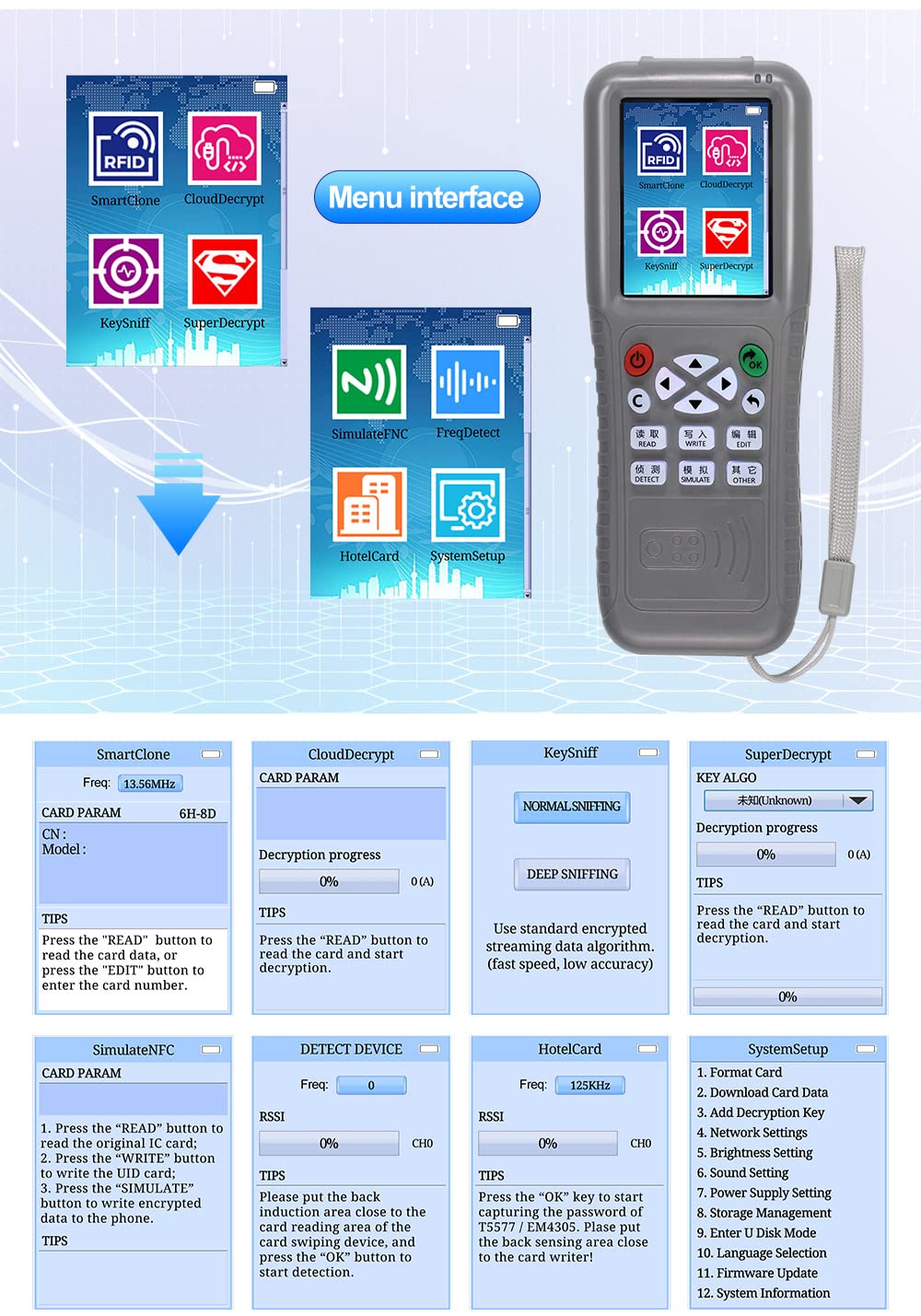 RFID WiFi CopyKey Volledige Decoderen Functie Kaart Copier/Reader/Writer Programmeur NFC Card Duplicator+T57 Keyfob, UID Kaart, OTG