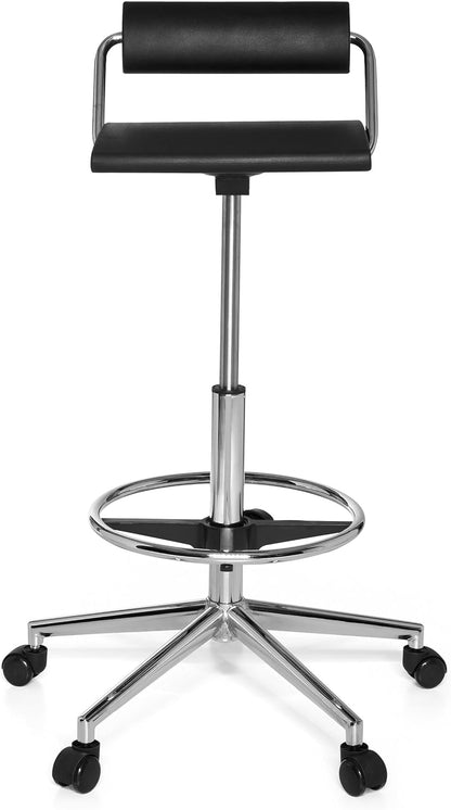 hjh OFFICE 665170 Counter Chair TOP Work 28 Schuim Zwart hoge Rise Task Stoel met rugleuning Massief Verchroomd Staal Base Ring voetsteun