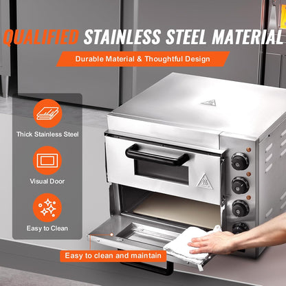 VEVOR Elektrische pizzaoven, 35 cm, elektrische oven, 2 pizzaplanken van roestvrij staal met pizzasteen, multifunctionele pizzaoven voor binnen, restaurant, koken, thuis, keuken