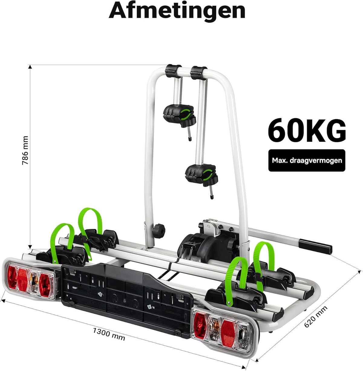 Wiltec Bicycle carrier for 2 bicycles up to 60 kg, folding carrier for bicycles e-bikes, bicycle carrier with anti-theft protection, bicycle carrier for tailgate with license plate and taillights - QUORE