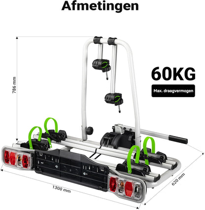 Wiltec Bicycle carrier for 2 bicycles up to 60 kg, folding carrier for bicycles e-bikes, bicycle carrier with anti-theft protection, bicycle carrier for tailgate with license plate and taillights - QUORE