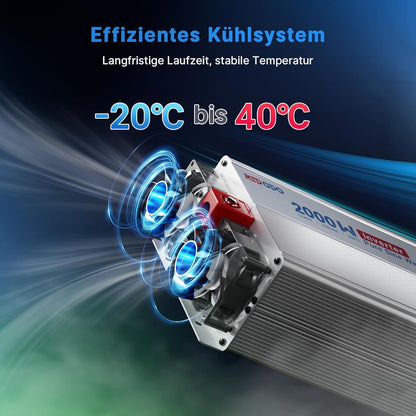 Redodo Pure Sine Wave omvormer, 2000 W, 2 V DC naar 230 V AC converter voor dames, camping, zonne-omvormer met 2 AC-uitgangen, monitoring-scherm met real-time statusweergave