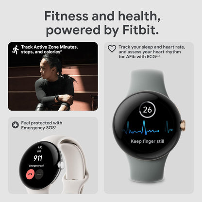 Google Pixel Watch - Android Smartwatch met Fitbit Activity Tracking - Hartslag Tracking Horloge - Matzwarte roestvrijstalen kast met Obsidian Active-band - WiFi