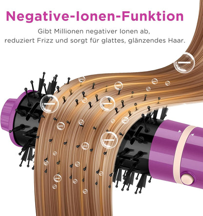 6-in-1 airstyler met airstyler en auto-wrap-krulopzetstukken, PARWIN PRO BEAUTY ionen-haardroger, warmluchtborstelset, 110.000 tpm hoge toerige motor, voor drogen, gladmaken, volume en krullen, rood