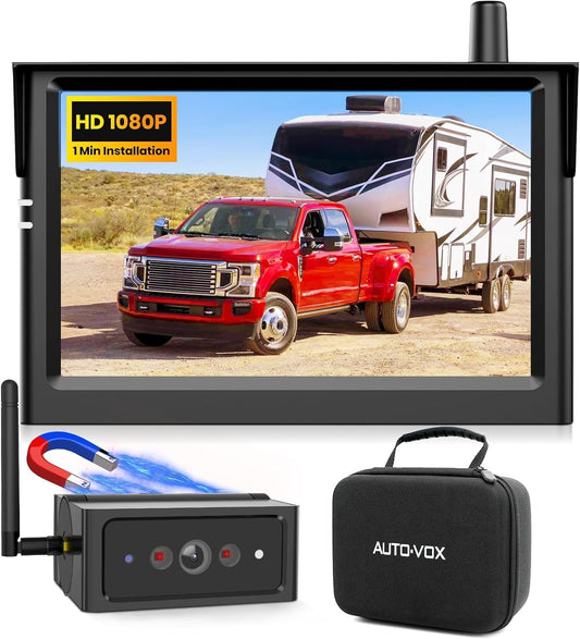 AUTO-VOX Magnetische draadloze achteruitrijcamera: 5 inch draagbare groothoek parkeerhulpsystemen, 1080P IR nachtzicht IP69K waterdichte achteruitrijcamera camper voor vrachtwagens en caravans
