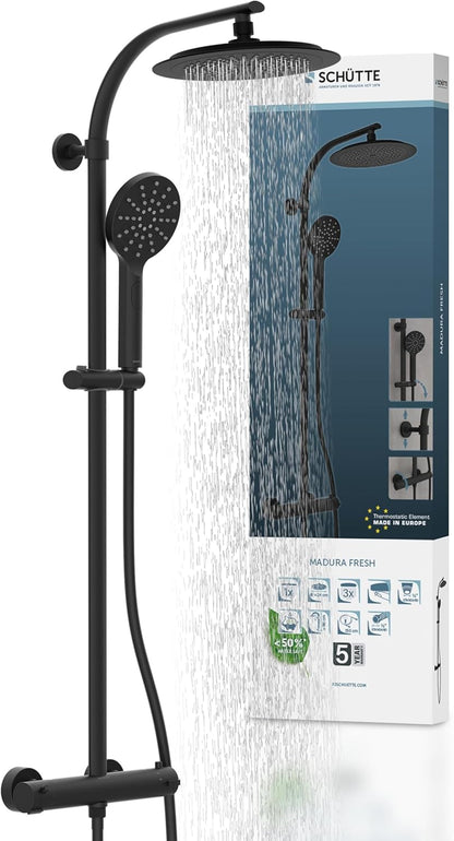Douchekolom – Douchepaneel – Thermostaatkraan – Regendouche – Handdouche – 24 cm Regendouche – Veiligheids-Kinderslot 38 °C