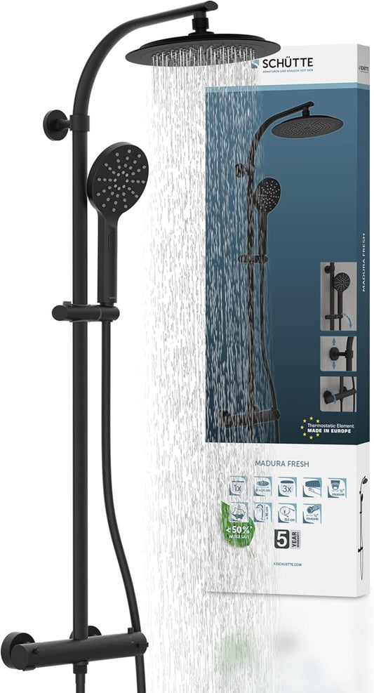 Douchekolom – Douchepaneel – Thermostaatkraan – Regendouche – Handdouche – 24 cm Regendouche – Veiligheids-Kinderslot 38 °C