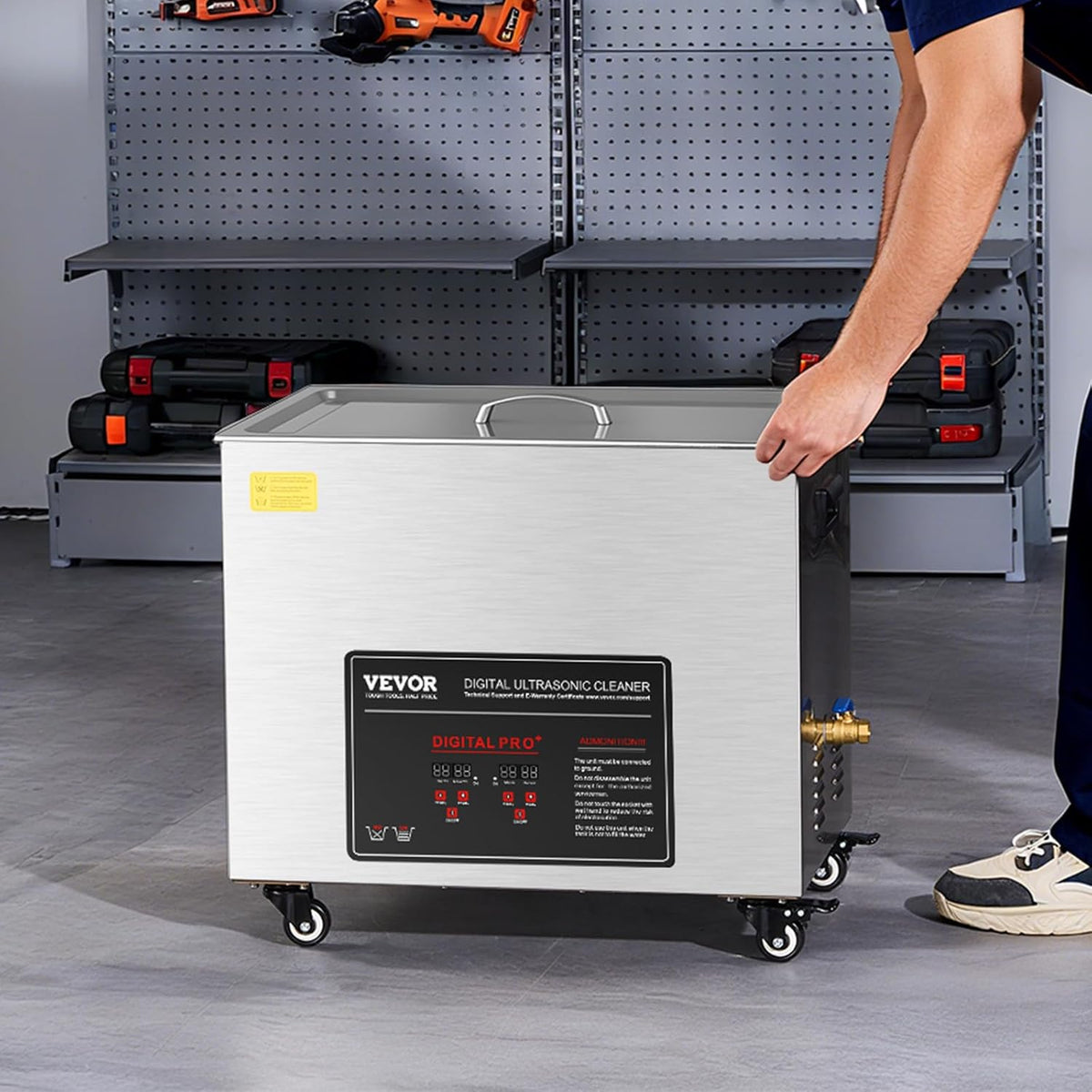 VEVOR Ultrasone reiniger, 50 liter, professionele ultrasone reinigingsmachine met reinigingsmand en digitaal display, roestvrij staal, 840 W, 40 kHz met wielen voor onderdelen, carburateur