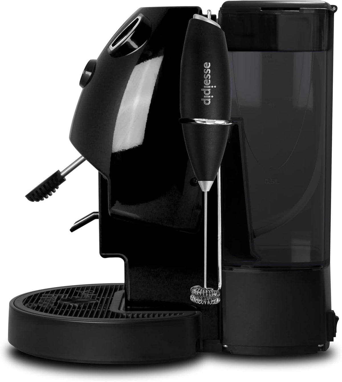 Didiesse Baby Frog Coffee & Tea Koffiezetapparaat voor pads, met melkopschuimer en dubbele padhouder voor koffie en thee, laag verbruik 450 W, warmwaterdispenser (zwart)