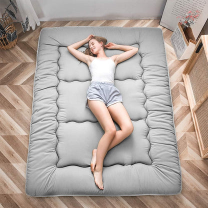 Maxyoyo Japanese Floor Mattress, Futon Mattress, Thicken Tatami Mat, Sleeping Pillow, Foldable, Roll-Up Mattress, Dormitory, Mattress, Floor Lounger, Pillow, Bed (Grey, Double)