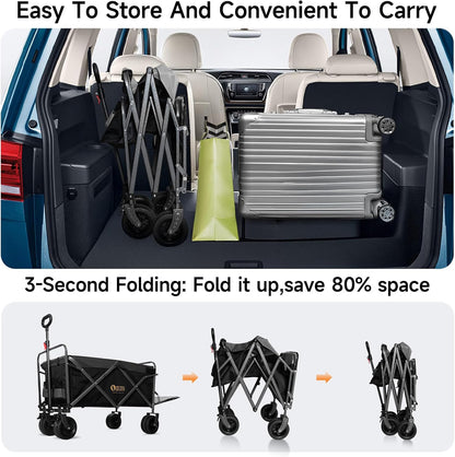 opvouwbare kinderwagen, multifunctionele opvouwbare kinderwagen met offroad-wielen, draagbaar voor kamperen, tuinieren, winkelen en sport (Zwart, 270 kg 250 liter)