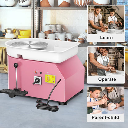 Pottenbakkersschijf – Keramiek Draaischijf – Boetseerschijf – Klei Draaitafel – Elektrische Pottenbakmachine – Roze – 25 cm Diameter – 350W Met Voetpedaal