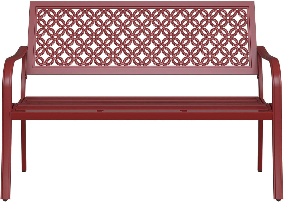 Grand patio Tuinbank, outdoorbank met 2-3-zits, roestbestendig, gestempeld patroon, kleur naar keuze, geschikt voor binnen en buiten, terras en park (Bossa Nova Red)