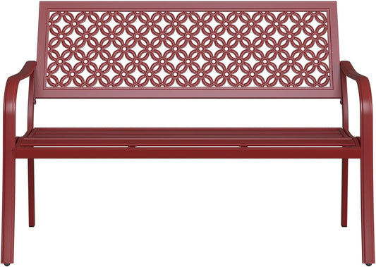 Grand patio Tuinbank, outdoorbank met 2-3-zits, roestbestendig, gestempeld patroon, kleur naar keuze, geschikt voor binnen en buiten, terras en park (Bossa Nova Red)