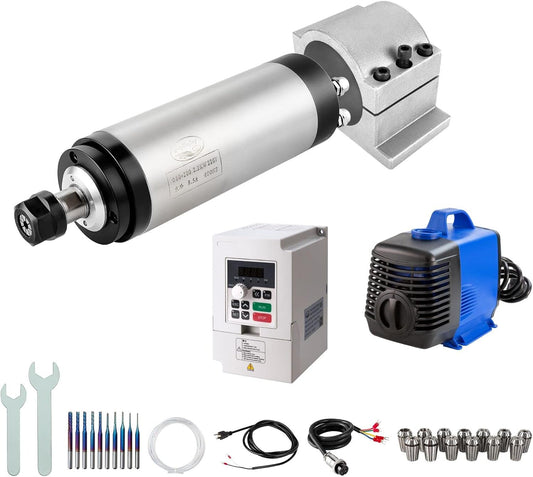 CNC-spindelmotorset, 220 V 2,2 kW, 80 mm, watergekoeld, CNC-motor + 2,2 kW VFD + klemmontage + waterpomp + waterslang + kraagset + bits + draden