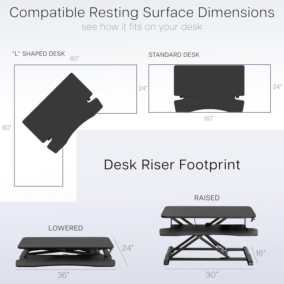 Vivo DESK-V036KB Height Adjustable Desk Attachment, Sit-Stand Dual Monitor Workstation and Laptop with Wide Keyboard Tray, Black, 36 Inch - QUORE