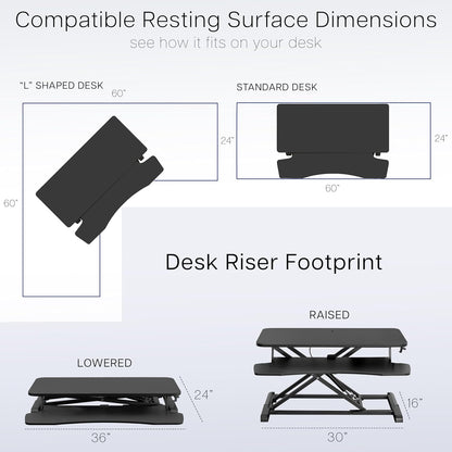 Vivo DESK-V036KB Height Adjustable Desk Attachment, Sit-Stand Dual Monitor Workstation and Laptop with Wide Keyboard Tray, Black, 36 Inch - QUORE