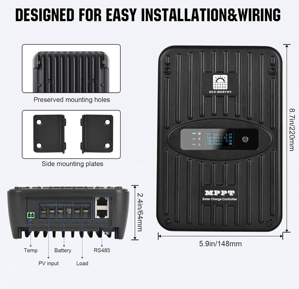 MPPT Zonnepaneelregelaar – Laadregelaar – Zonne-energie Controller – Solar Charge Controller – Batterijregelaar – 40A Capaciteit – OLED Display – Hoge Laadefficiëntie 99%