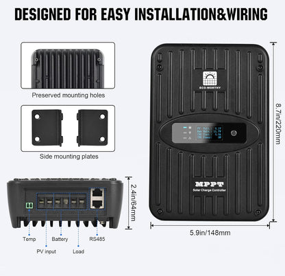 MPPT Zonnepaneelregelaar – Laadregelaar – Zonne-energie Controller – Solar Charge Controller – Batterijregelaar – 40A Capaciteit – OLED Display – Hoge Laadefficiëntie 99%