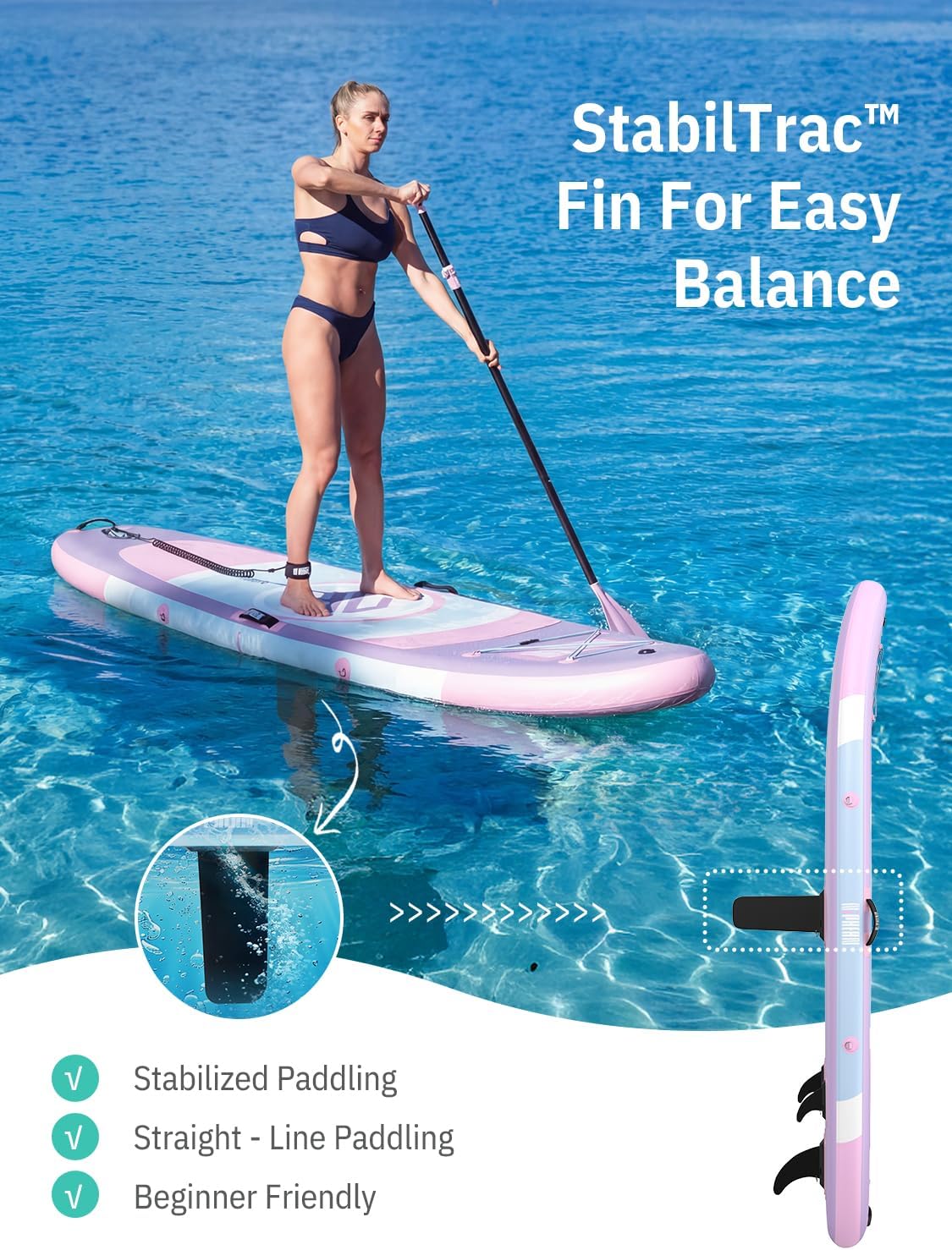 Niphean Opblaasbaar paddleboard met stabiele vleugel en duurzame SUP-accessoires, 10 'stand-up paddleboards voor volwassenen en jongeren, idee voor stand-up paddleboarden beginners, veelzijdig