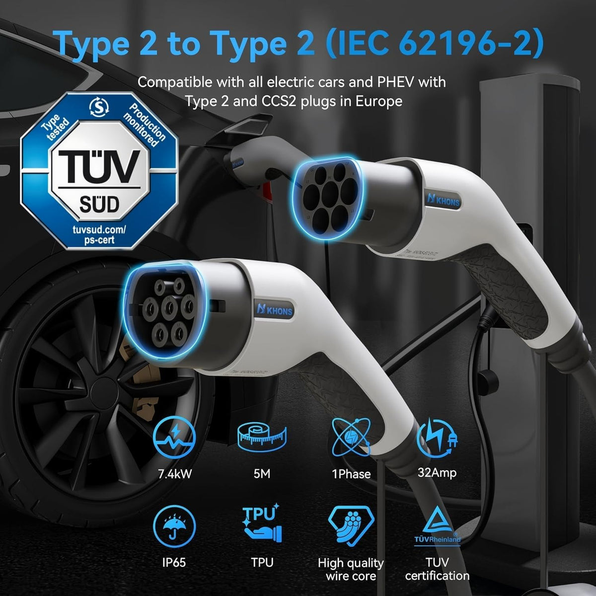 <font dir="auto" style="vertical-align: inherit;"><font dir="auto" style="vertical-align: inherit;">        The Youwoauto Type 2 charging cable for electric vehicles is suitable for Type 2 to Type 2 charging connections with a current of 16 amps and a pow