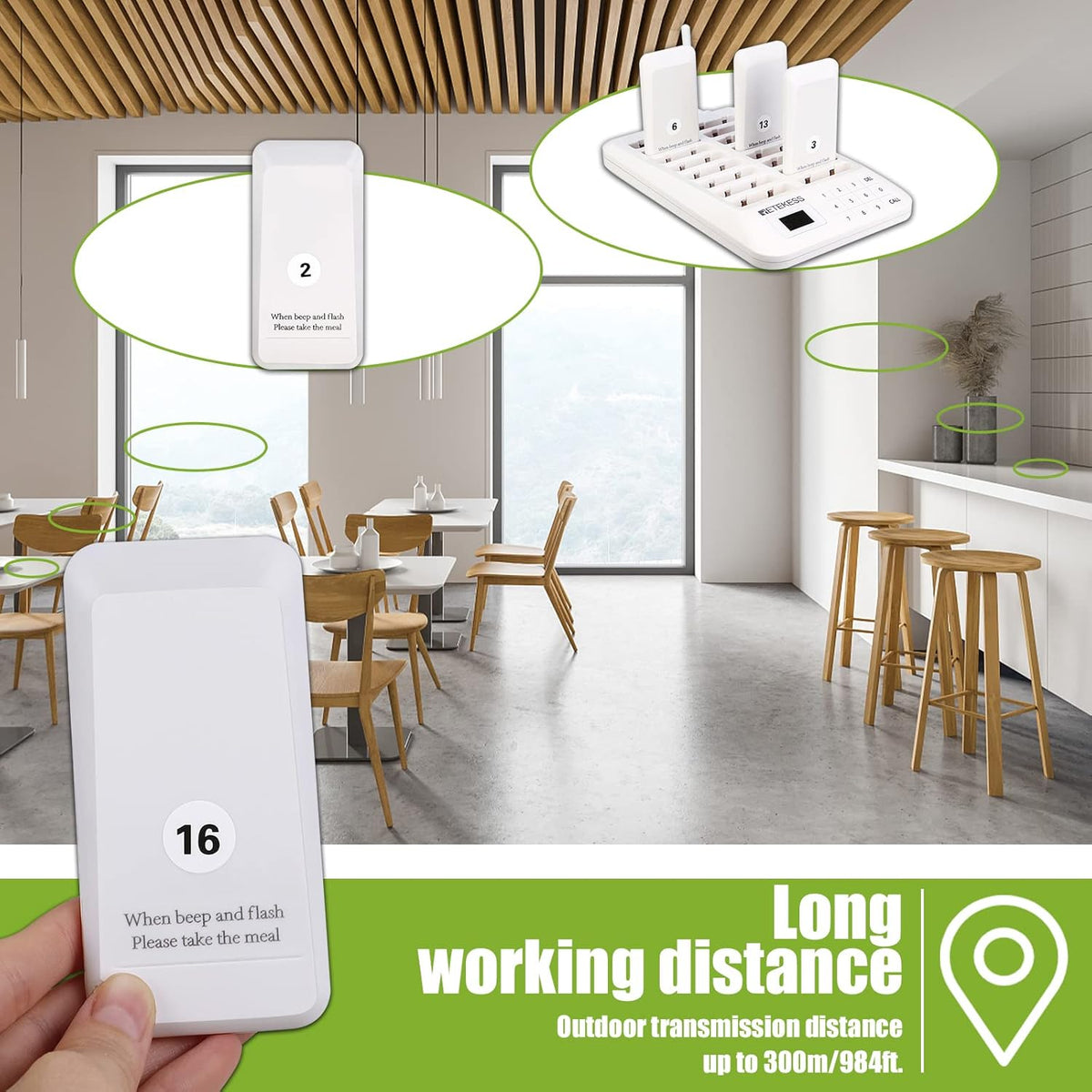 Draagbare Pieper – Oproepsysteem – Pager – Restaurant Pager – Draadloze Pieper – Witte Variant – Touchscreen Bediening – 20 Uur Batterijduur - QUORE