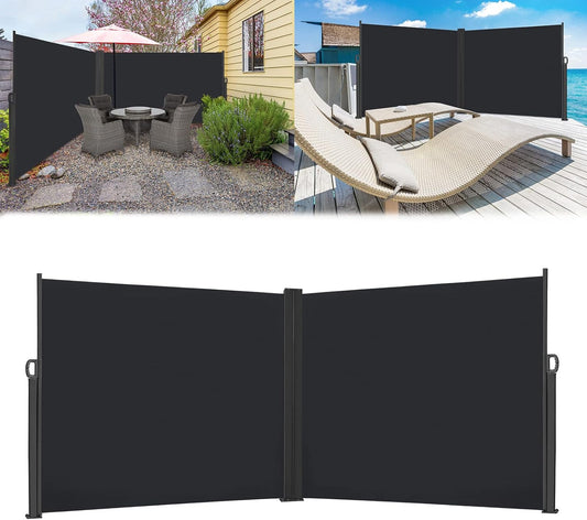 Uitschuifbaar Zijscherm – Balkonscherm – Privacy Scherm – Zonnescherm – Windscherm – Waterafstotend Polyester – 180 x 600 cm Met Stabiel IJzeren Frame