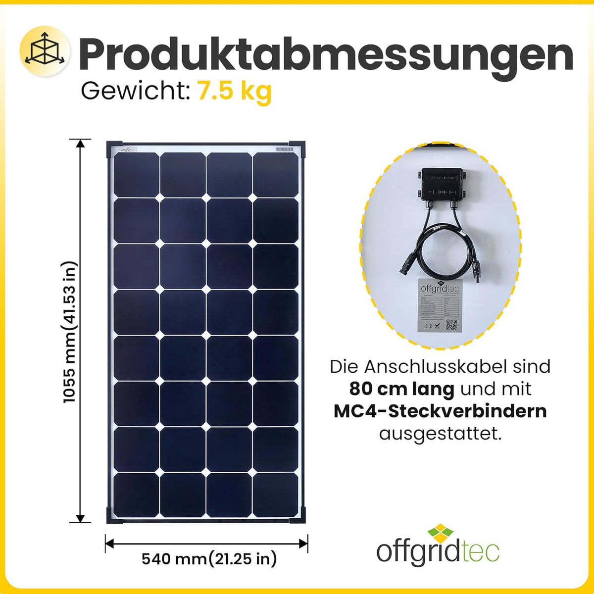 Offgridtec© SPR-Ultra 120W 12V hoog vermogen zonnepaneel (Back-Contact, zwart-frame)