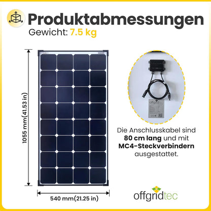 Offgridtec© SPR-Ultra 120W 12V hoog vermogen zonnepaneel (Back-Contact, zwart-frame)