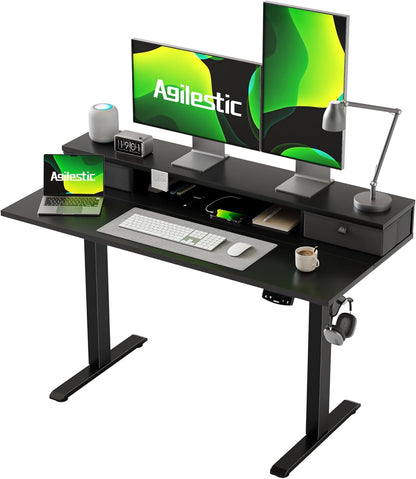 Agilestic In hoogte verstelbaar bureau met twee laden, 120 x 60 cm, elektrische computertafel met geheugenfunctie, kantoor- en thuisbureau, zwart