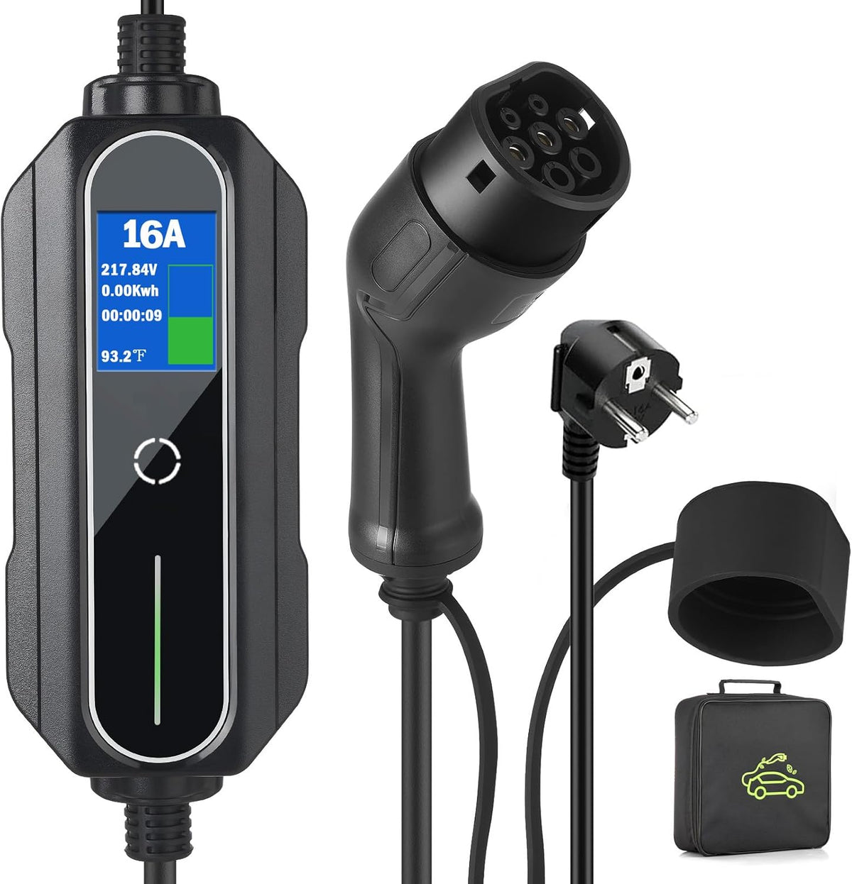 Oplaadkabel elektrische auto – Type 2 laadkabel – EV laadkabel – Auto oplader – Elektrische laadkabel – 16 A 3,6 kW – Waterdicht IP66 – 5 meter met draagtas