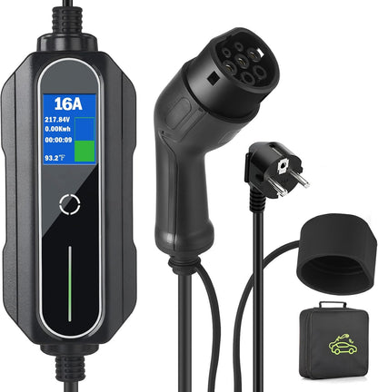 Oplaadkabel elektrische auto – Type 2 laadkabel – EV laadkabel – Auto oplader – Elektrische laadkabel – 16 A 3,6 kW – Waterdicht IP66 – 5 meter met draagtas