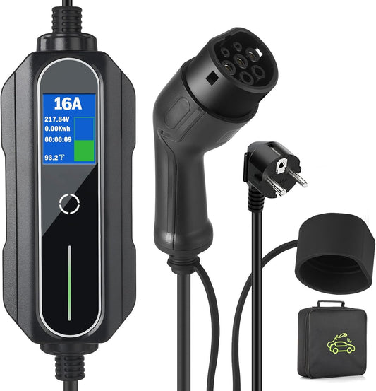 Oplaadkabel elektrische auto – Type 2 laadkabel – EV laadkabel – Auto oplader – Elektrische laadkabel – 16 A 3,6 kW – Waterdicht IP66 – 5 meter met draagtas