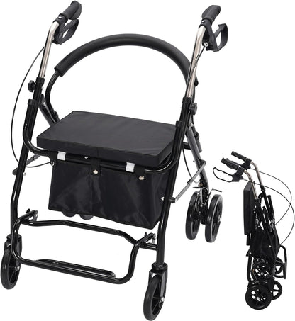 Vouwbaar en lichtgewicht rollator met zitting, winkelmandje, lichte wandelwagen voor senioren met in hoogte verstelbaar, stevige wielen, ideaal voor wandelen, winkelen en dagelijkse mobiliteit