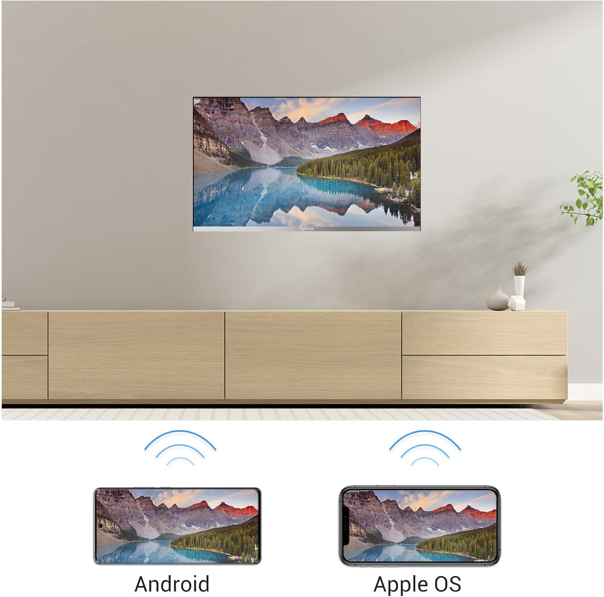 SYLVOX 32 inch smart-tv voor campers, Ingebouwde dvd-speler, Android TV Sat-satellietontvanger, 12 Volt voor camper en vrachtwagen 1080P FHD, ondersteunt wifi Bluetooth, 2 HDMI en 2 USB, frameloos