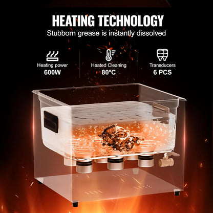 VEVOR Ultrasone reiniger, 15 l, digitale ultrasone reinigingsmachine, 360 W, met delicate modus, industriële 40 kHz ultrasone reiniger met timer en sieradenverwarming