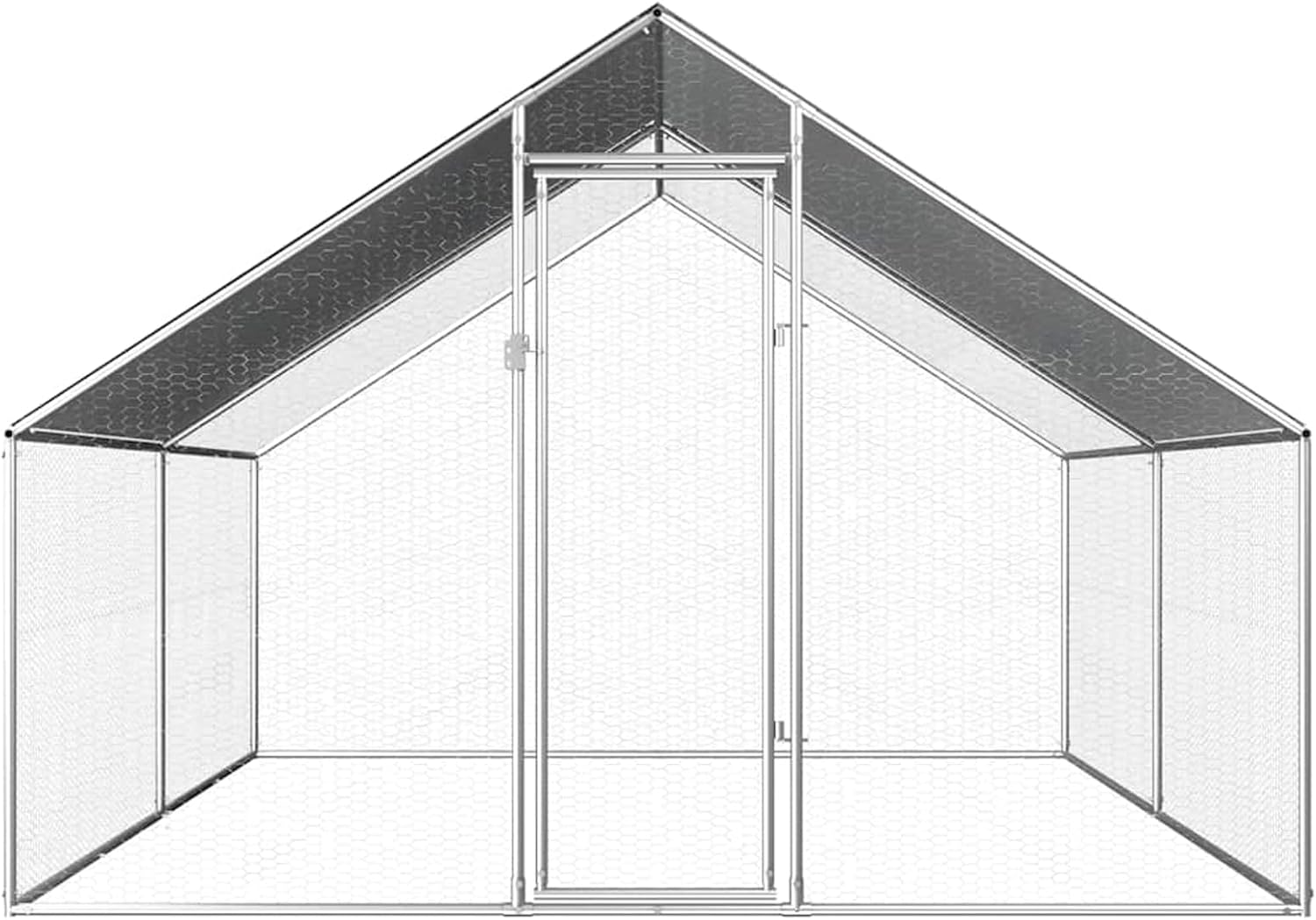 Gecheer Outdoor Chicken Coop, 2.75 x 4.00 x 1.92 m, Galvanised Steel, Large Outdoor Enclosure Weatherproof, for Chickens and Small Animals - QUORE