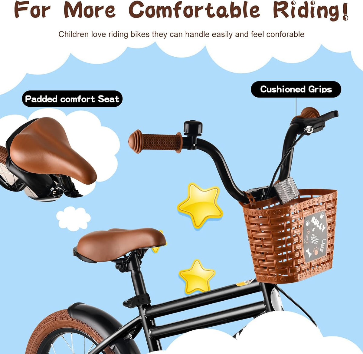 RULLY 12-16 inch jongensfiets voor kinderen van 2 tot 6 jaar, fiets met steunwielen, terugtraprem en handrem, mand vooraan - blauw, zwart, groen