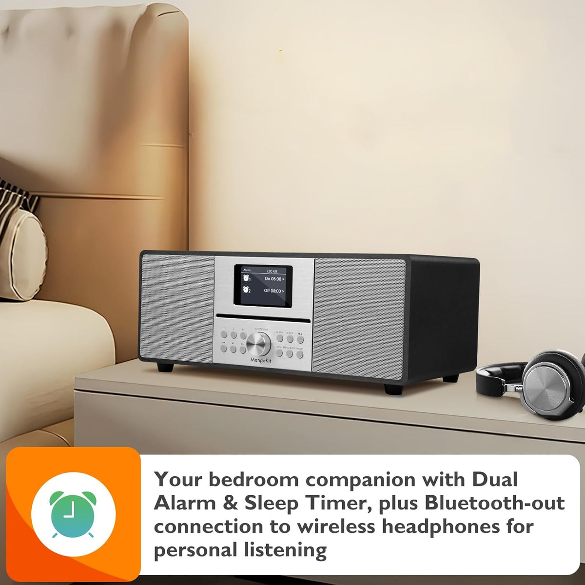 MS4+ CD-speler DAB-radio hifi-systeem I Bluetooth I krachtig stereosysteem I digitale radio DAB+I Akoestische houten kast ICD-speler met luidsprekers I40 presets, hoofdtelefoonaansluiting I