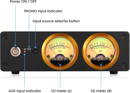 HiFi Phono Voorversterker voor MM platenspeler, hoofdtelefoonversterker met VU-meter (T13)